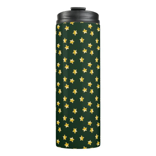 Goldsterne auf Grün Thermosbecher (Vorderseite)
