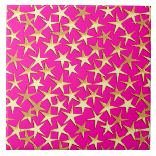 Goldsterne auf pinkfarbenem Rosa Fliese