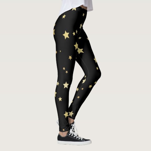Goldsterne auf schwarzem Hintergrund Leggings (Rechts)