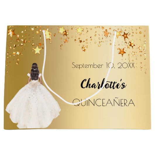 Goldsterne aus Quinceanera Große Geschenktüte (Vorderseite)