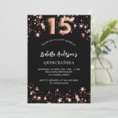 Goldsterne aus Quinceanera, schwarze Rose Einladung (Stehend Vorderseite)