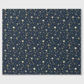 Goldsterne, blau und goldfarben, Umhüllungspapier Geschenkpapier (Flach)