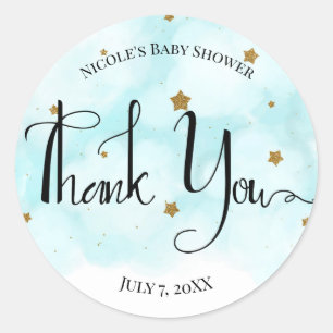 Goldsterne & Blaue Himmels-Wolken Baby Shower Runder Aufkleber