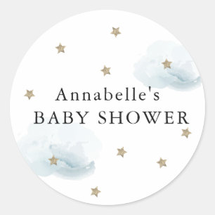 Goldsterne & Fluffige Wolken Baby Shower Aufkleber