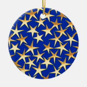 Goldsterne in Kobaltblau Keramik Ornament