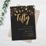 Goldsterne Typografie Luxus 50. Geburtstag Einladung<br><div class="desc">Eine moderne,  stilvolle Einladung zu einer 50. Geburtstagsfeier für ihn und sie. Mit goldenen Sternen dekoriert. Schwarzer Hintergrund und das Wort 50 geschrieben mit großen Imitaten goldenen Buchstaben. Personalisieren und fügen Sie einen Namen und Party-Details hinzu.</div>