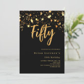 Goldsterne Typografie Luxus 50. Geburtstag Einladung (Stehend Vorderseite)