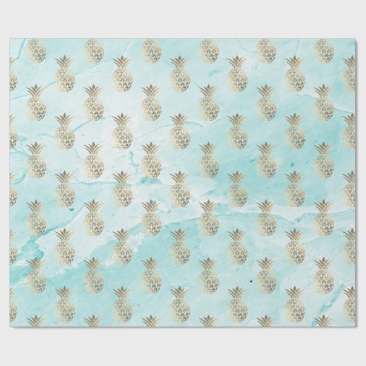 Goldstreifen-Aqua-Marmor Ananas-Gold Geschenkpapier (Flach)