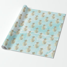 Goldstreifen-Aqua-Marmor Ananas-Gold Geschenkpapier