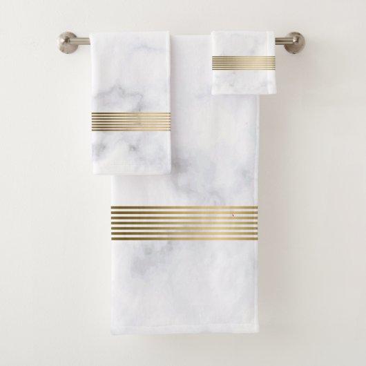 Goldstreifen aus weißem und grauem Imitat Badhandtuch Set (Insitu)