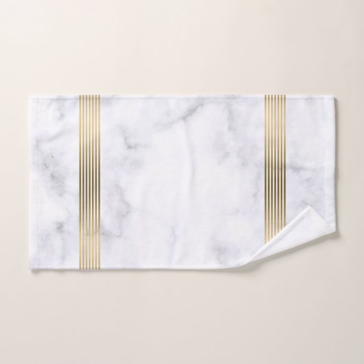 Goldstreifen aus weißem und grauem Imitat Badhandtuch Set (Handtuch)
