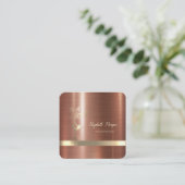 Goldstreifen, Baumfrauen Silhouette Braune Metalli Quadratische Visitenkarte (Stehend Vorderseite)