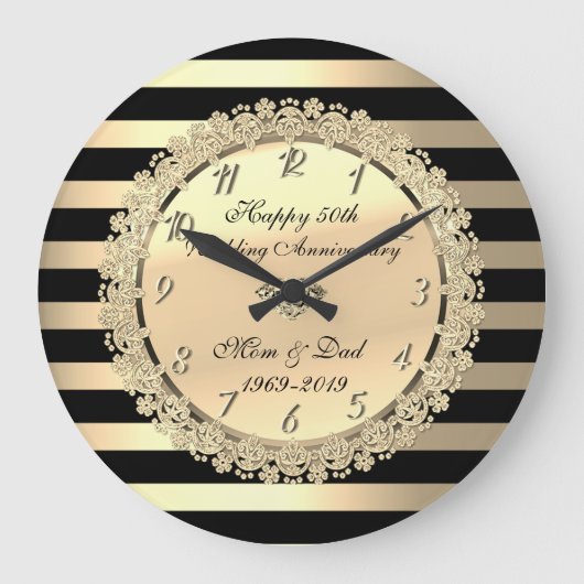 Goldstreifen,Blume 50. Hochzeitstag Große Wanduhr (Vorderseite)