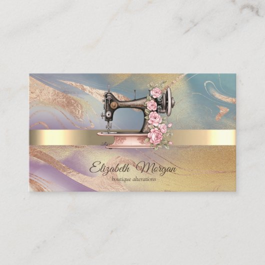 Goldstreifen, Blumennähmaschine farbig Visitenkarte (Vorderseite)
