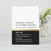 Goldstreifen. Elegante Schwarz-Weiß-Hochzeit Einladung (Stehend Vorderseite)