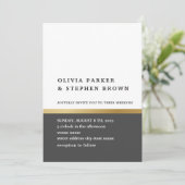 Goldstreifen. Elegante Schwarz-Weiß-Hochzeit Einladung (Stehend Vorderseite)