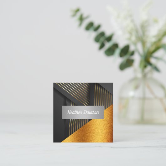 Goldstreifen | Hintergrund für den Gold Glitzer Quadratische Visitenkarte (Stehend Vorderseite)