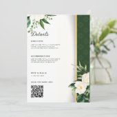 Goldstreifen-Hochzeitsdetails der weißen Blume Einladung (Stehend Vorderseite)