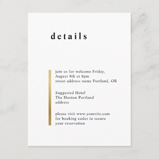 Goldstreifen. Moderne, elegante, einfache Hochzeit Begleitkarte (Vorderseite)