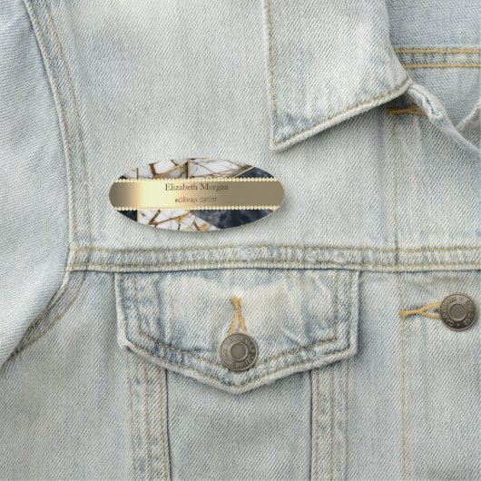 Goldstreifen, Perlen, geometrischer schwarzer Marm Namensschild (Beispiel)