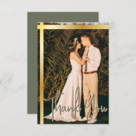 Goldstreifen-Sage Grün Elegantes Foto Hochzeit Dankeskarte