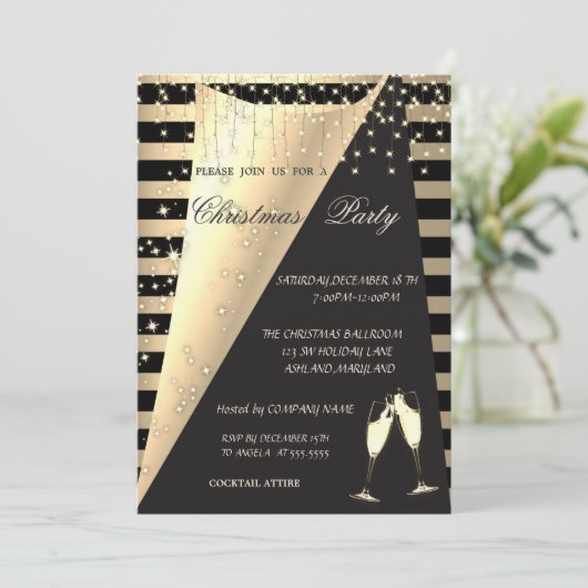 Goldstreifen, Sternenleuchten Weihnachtsgebäck Wei Einladung (Stehend Vorderseite)