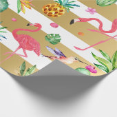 Goldstreifen und farbenfrohe tropische Muster Geschenkpapier (Ecke)