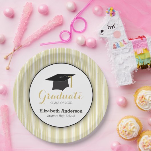 Goldstreifen und Hut-personalisierter Abschluss Pappteller (Party)