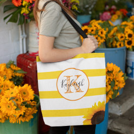Goldstreifen und Sonnenblumen Mit Monogramm Person Tasche