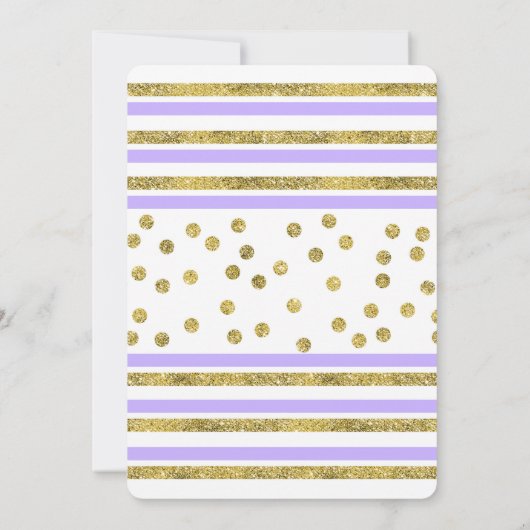 Goldstreifen und violette Blumen Chic Brautparty Einladung (Rückseite)