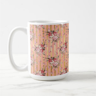 GOLDSTREIFEN UND WINZIGE PEACH-WASSERFARBEN-BLUME KAFFEETASSE