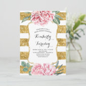 Goldstreifen Vintages weißes Brautparty Einladung (Stehend Vorderseite)