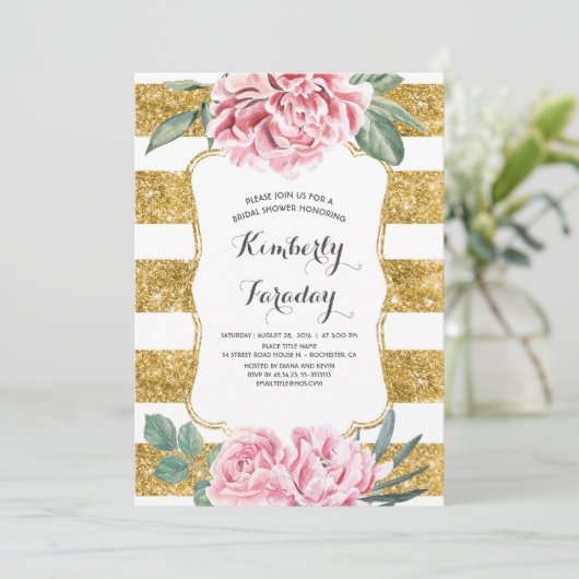 Goldstreifen Vintages weißes Brautparty Einladung (Stehend Vorderseite)