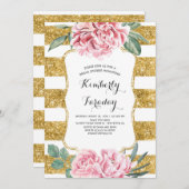 Goldstreifen Vintages weißes Brautparty Einladung (Vorne/Hinten)