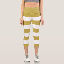 Goldstreifen, weiße Streifen, Streifen Capri Leggings