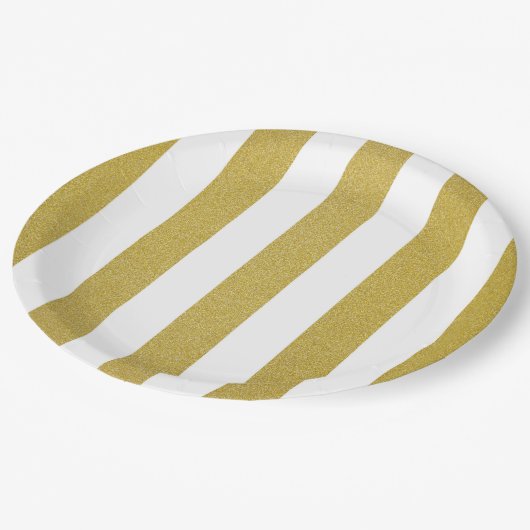 Goldstreifen, weiße Streifen, Streifen Pappteller (Schrägansicht)