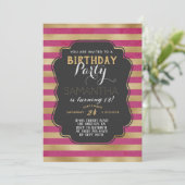 Goldstreifen zum Geburtstag Einladung (Stehend Vorderseite)