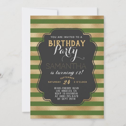 Goldstreifen zum Geburtstag Einladung (Vorderseite)