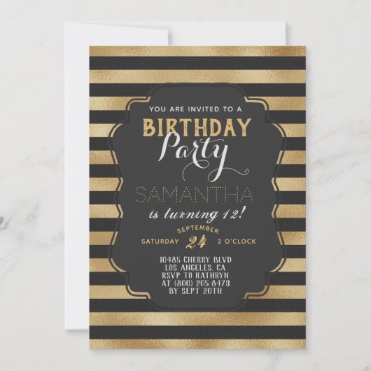 Goldstreifen zum Geburtstag Einladung (Vorderseite)