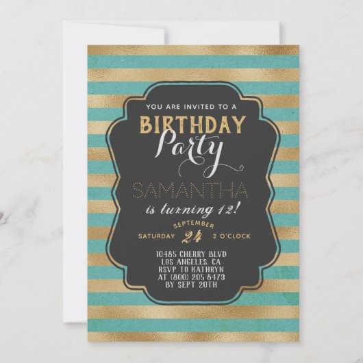 Goldstreifen zum Geburtstag Einladung (Vorderseite)