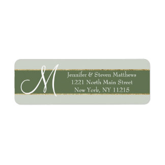 Goldstrippte Olive Monogram-Initialen Name Labels