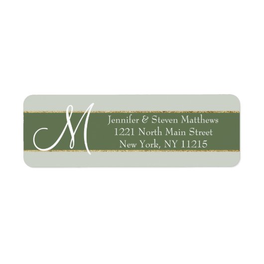 Goldstrippte Olive Monogram-Initialen Name Labels (Vorne)