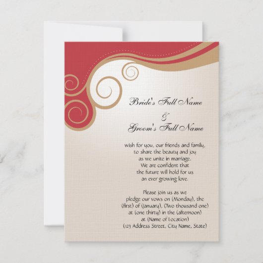 Goldstrudel auf Rot und Creme Einladung (Vorderseite)