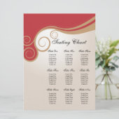 Goldstrudel auf Rot und Creme-Sitzplatz-Diagramm Einladung (Stehend Vorderseite)