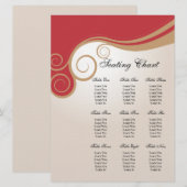 Goldstrudel auf Rot und Creme-Sitzplatz-Diagramm Einladung (Vorne/Hinten)