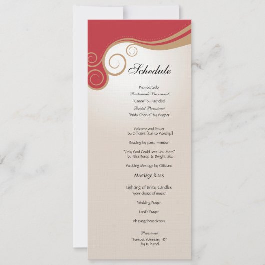 Goldstrudel auf Rot und Creme-Zeitplan Einladung (Vorderseite)