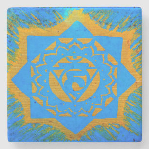 Goldtantric Symbol auf Blau Steinuntersetzer