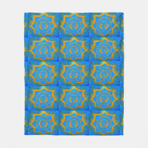 Goldtantric Symbole auf Blau Fleecedecke
