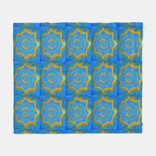 Goldtantric Symbole auf Blau Fleecedecke (Vorderseite (Horizontal))