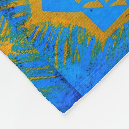 Goldtantric Symbole auf Blau Fleecedecke (Ecke)
